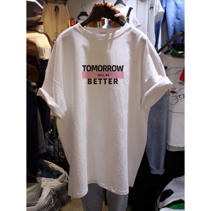 Dame Oversized T-Shirt med positivt citat og afslappet snit Stilla