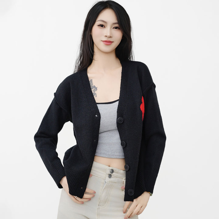 Femme Casual V-Udskæring Knap-Cardigan Stilla