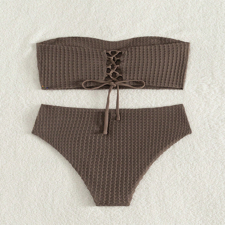 Dame Bandeau-bikini med raffineret knudedesign og høj talje Skovae