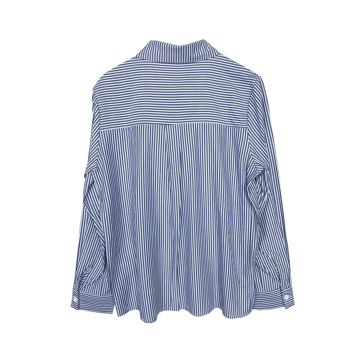 Dame stribet bluse med blomsterbroderi Stilla