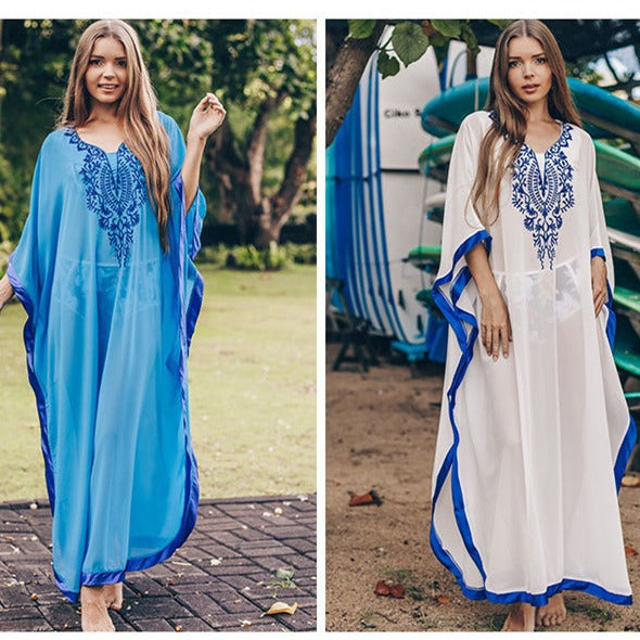 Dame Kaftan med kunstnerisk broderimønster og rummelig snit Stilla