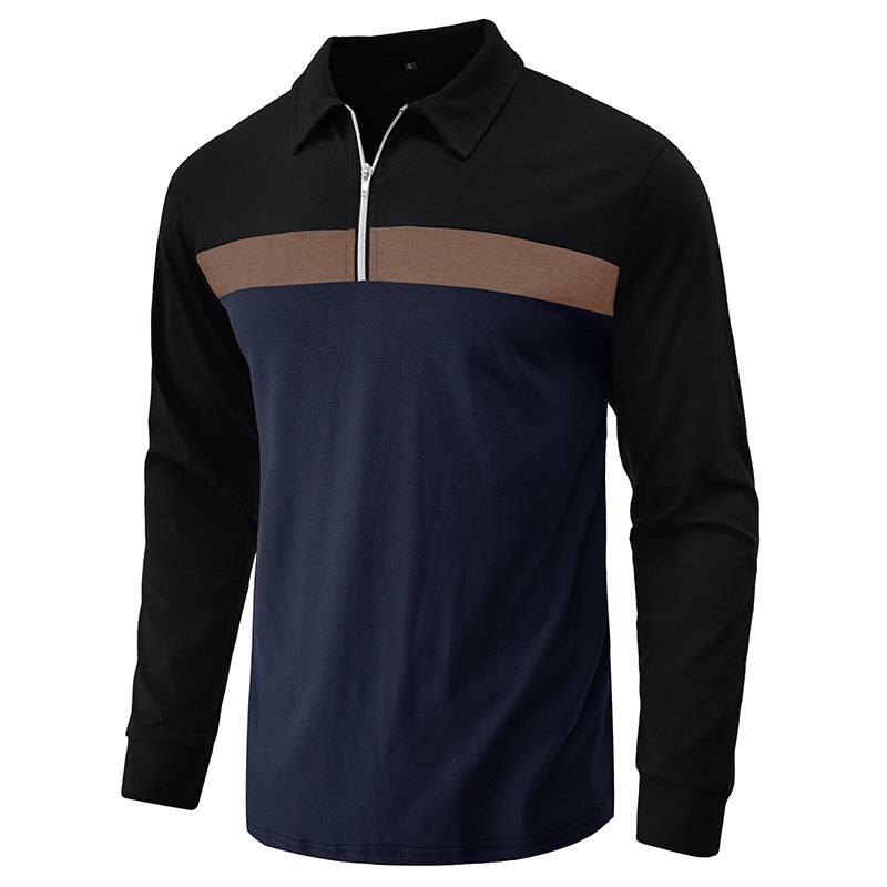 Herren sporty langærmet skjorte med moderne halv lynlås og farveblokdesign Stilla