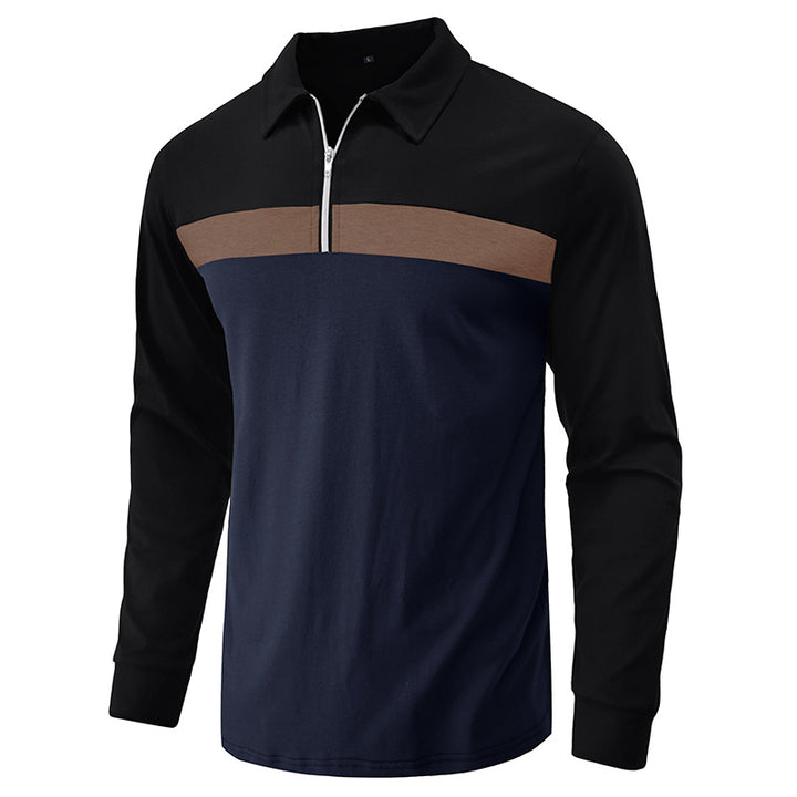 Herren sporty langærmet skjorte med moderne halv lynlås og farveblokdesign Stilla