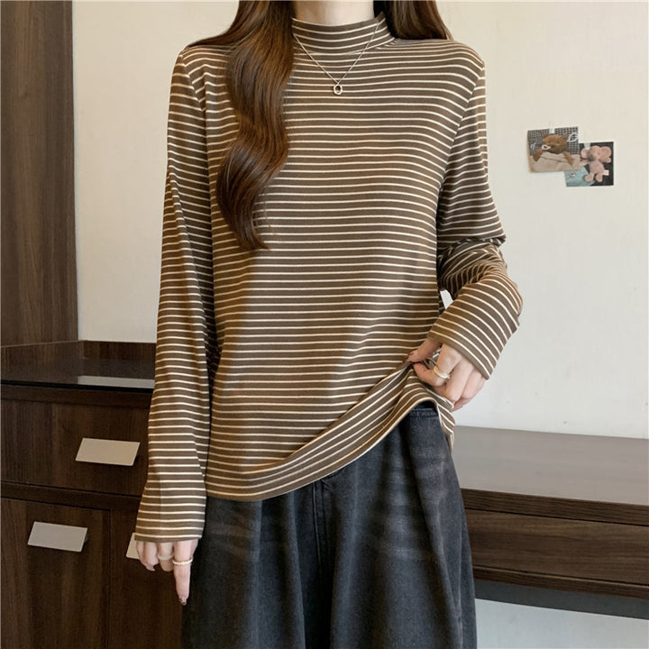 Femme Stribet Mock Neck Langærmet Top Stilla