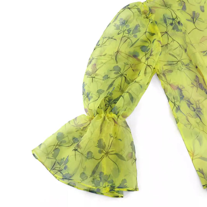 Dame blomster chiffonbluse med volumøse ærmer Skovae