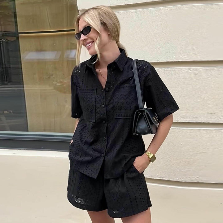 Damen Elegant og luftig kortærmet bluse- og shorts-sæt Stilla