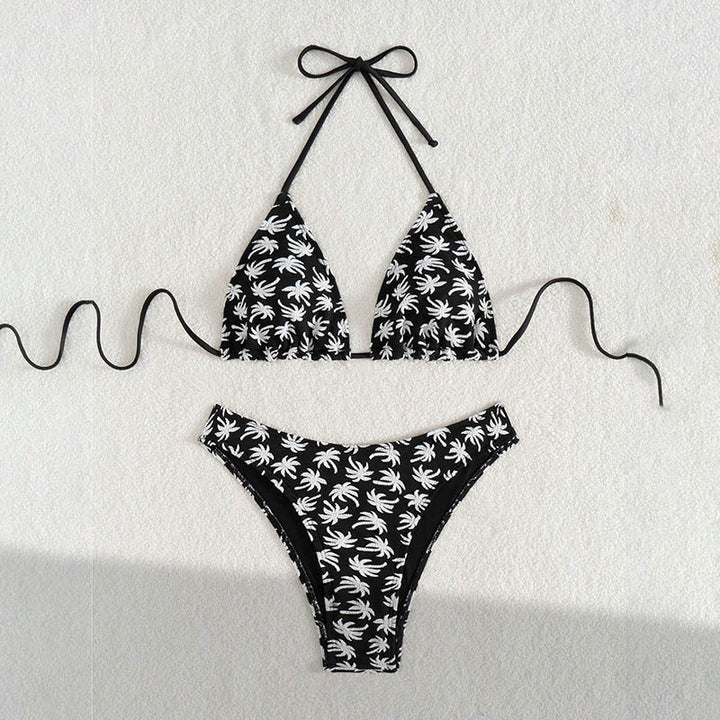 Dame Triangel-Bikini med kontrasterende palmeprint Skovae
