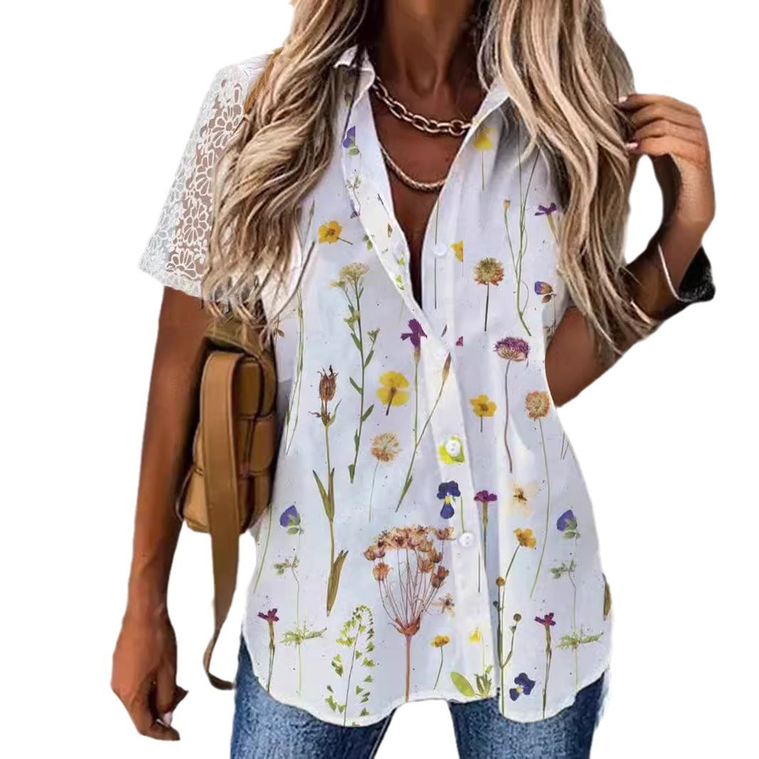 Damebluse med blomstertrykt og korte ærmer Stilla 1750916551