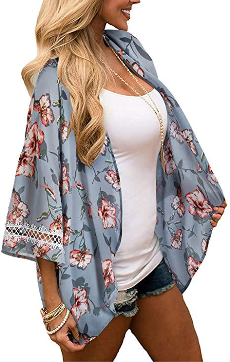 Dame Strand Kimono med blomster mønster Stilla