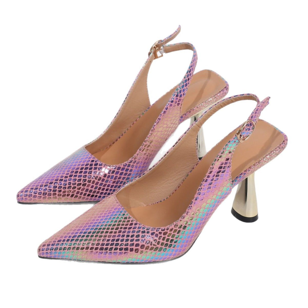 Dame Slingback Pumps med glitrende slangemønster og moderne hældesign Stilla