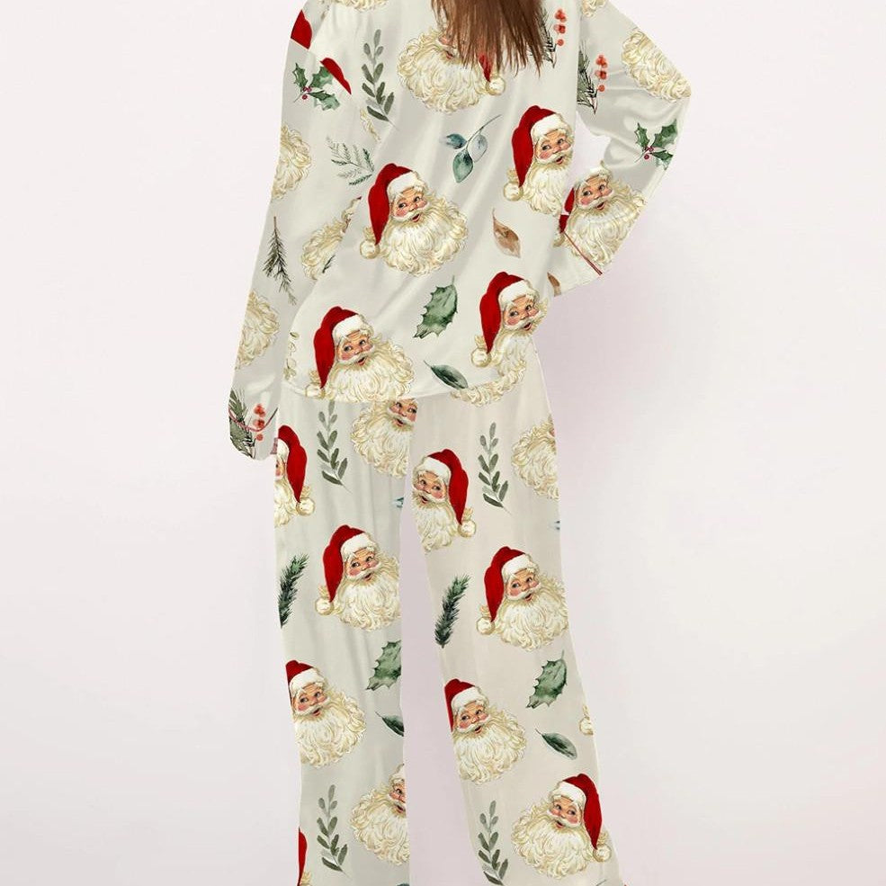 Dame pyjamasæt med festligt Santa-motiv og blødt satin Skovae