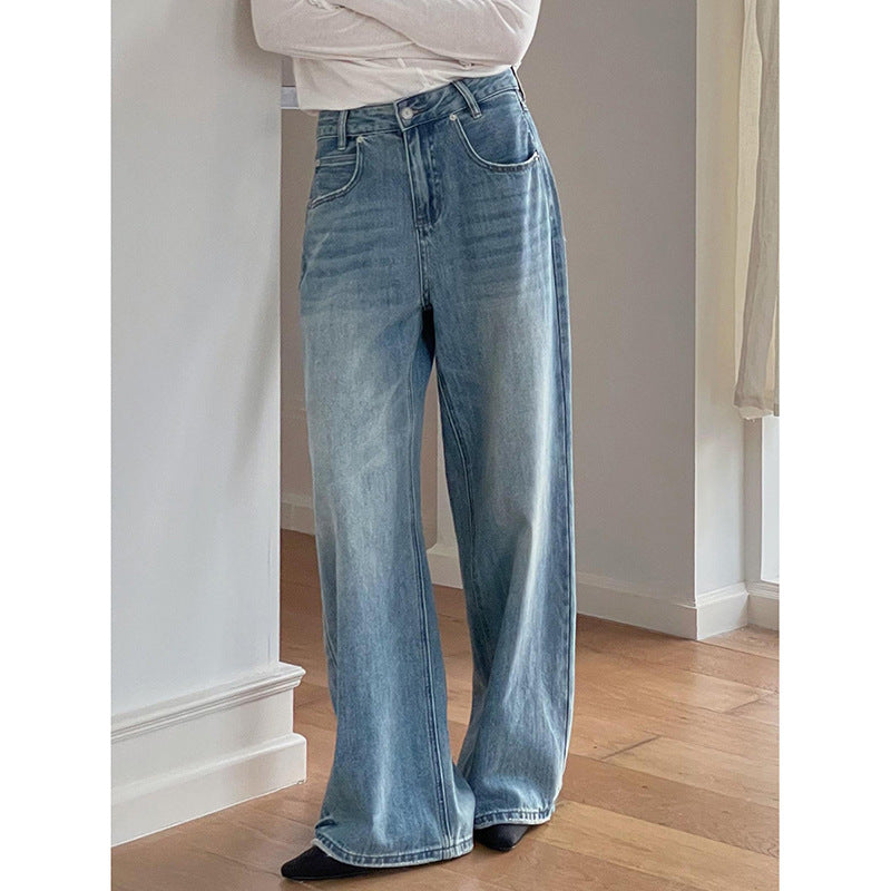 Dame brede High-Waist jeans lavet af denim med elastisk talje og moderne vaskninger Stilla