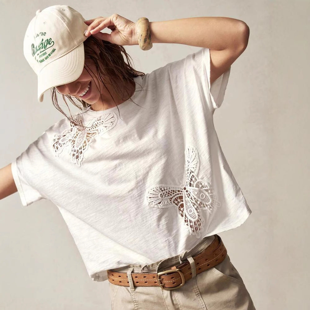 Dame Lace-Detail T-Shirt Stilla