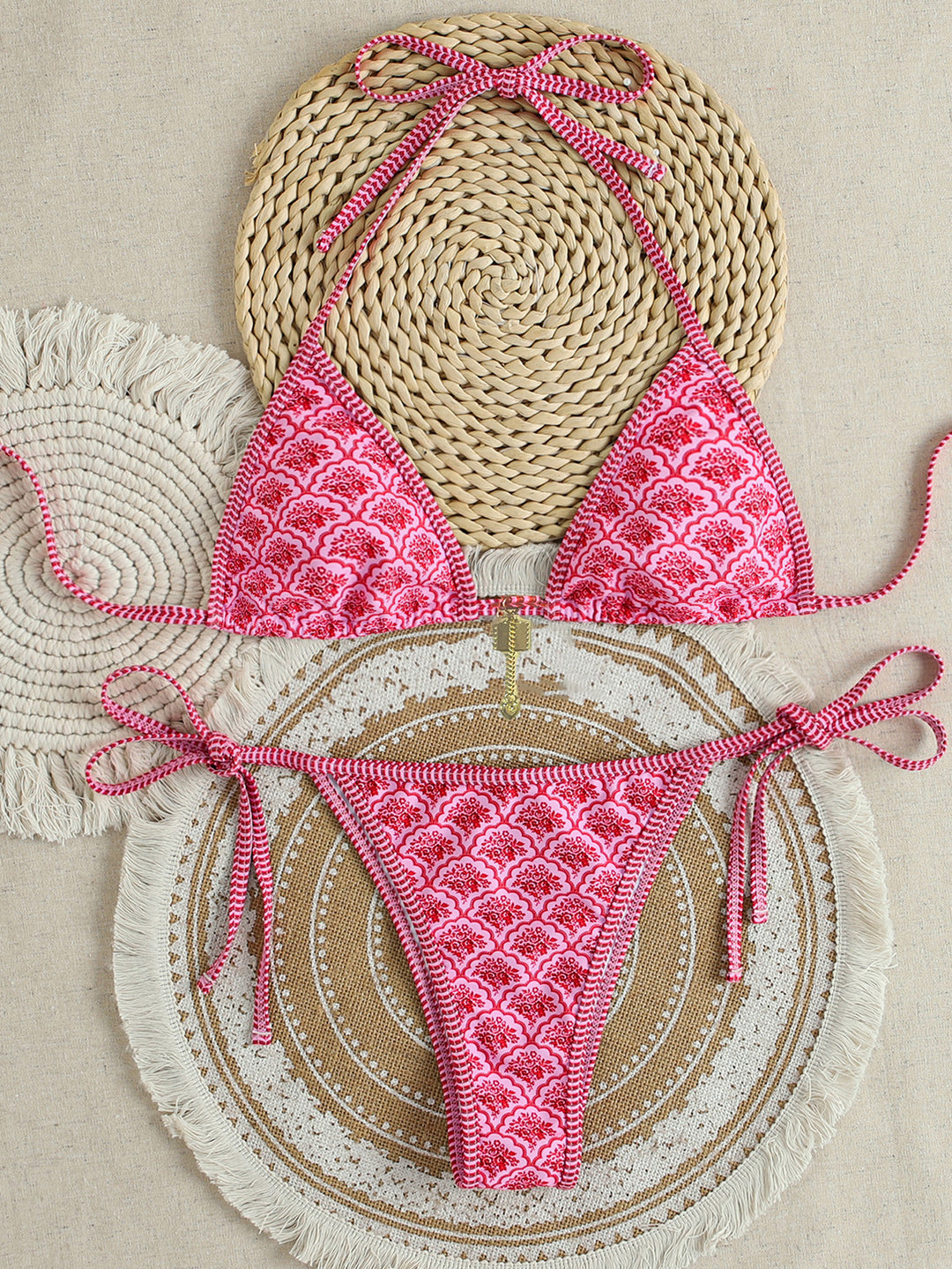 Dame triangel-bikini med legende palmeprint Skovae