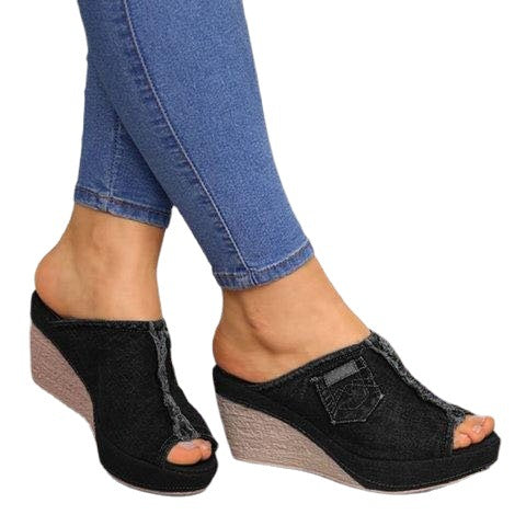 Dame Plateau-sandaler i denim-look Stilla