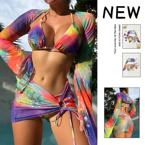 Dame bikini-sæt med langærmet cover-up og farverig gradient Stilla
