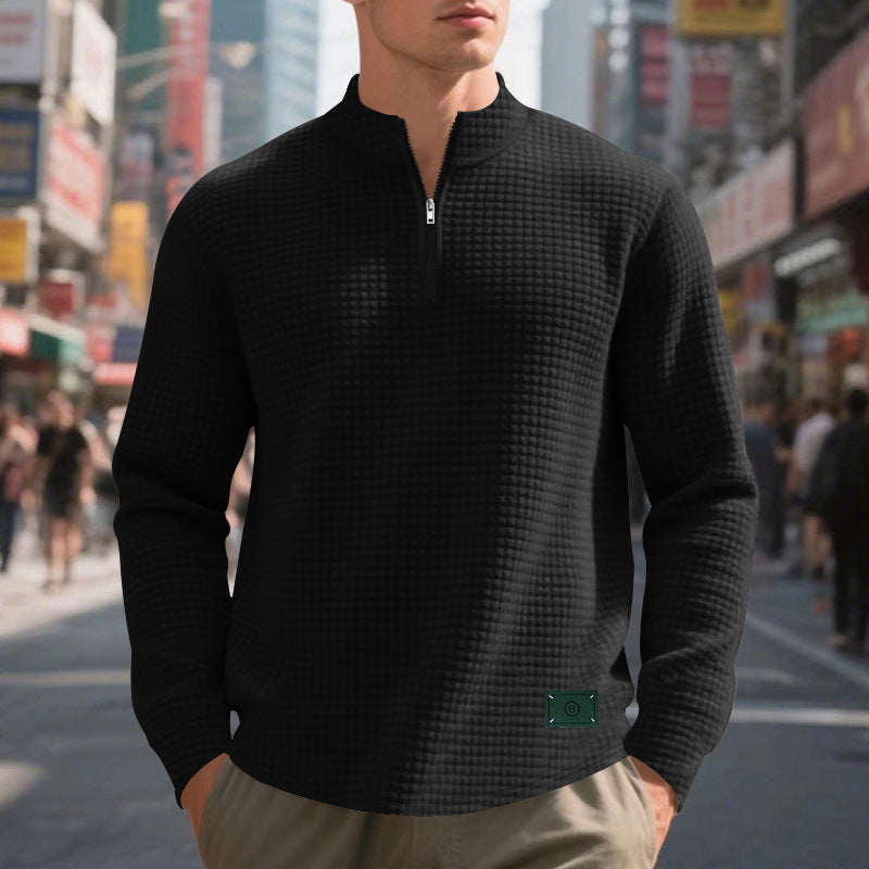 Herrer moderigtig fleece-pullover med halv lynlås og struktureret design Stilla