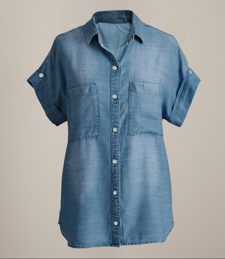 Dame Løst Denim-Skorte med praktiske Lommer Stilla