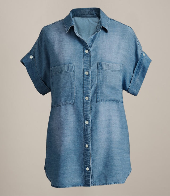 Dame Løst Denim-Skorte med praktiske Lommer Stilla