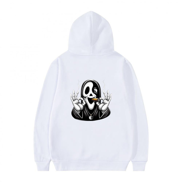Dame hoodie med kunstnerisk kraniumprint og afslappet pasform Skovae