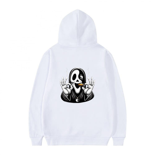 Dame hoodie med kunstnerisk kraniumprint og afslappet pasform Skovae