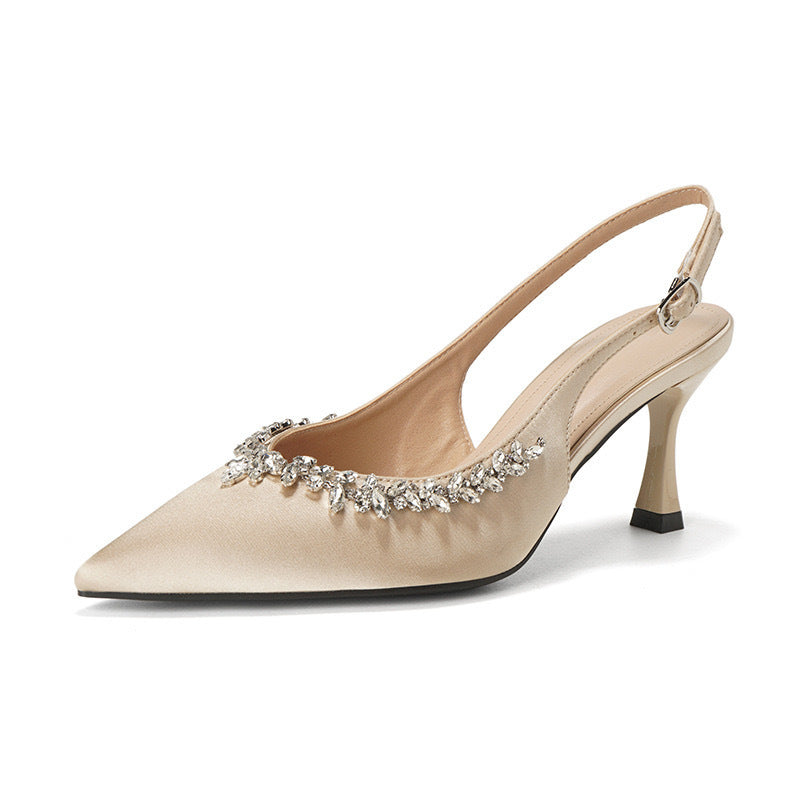 Dame Elegante Spids- tå Slingback Pumps med Krystaldekorationer Stilla