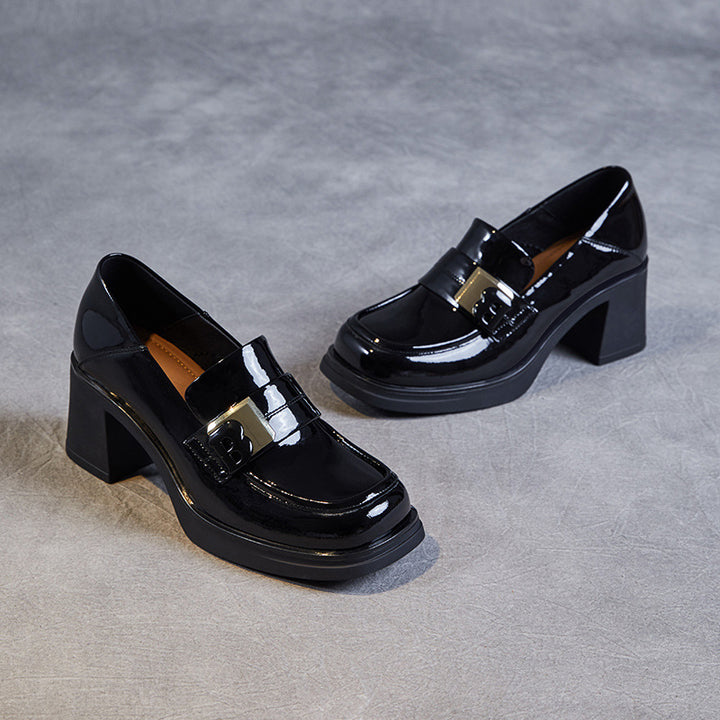 Dame Chunky Hæl Slip-On Loafers med dekorativt spænde-detalje Stilla