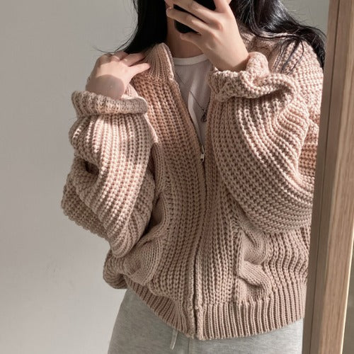 Femme Chunky Åben Front Strikjakke Stilla