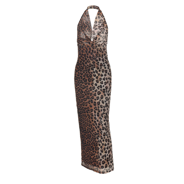Damer Elegant Maxikjole med dyre leopardmønster og dyb V-udskæring Stilla