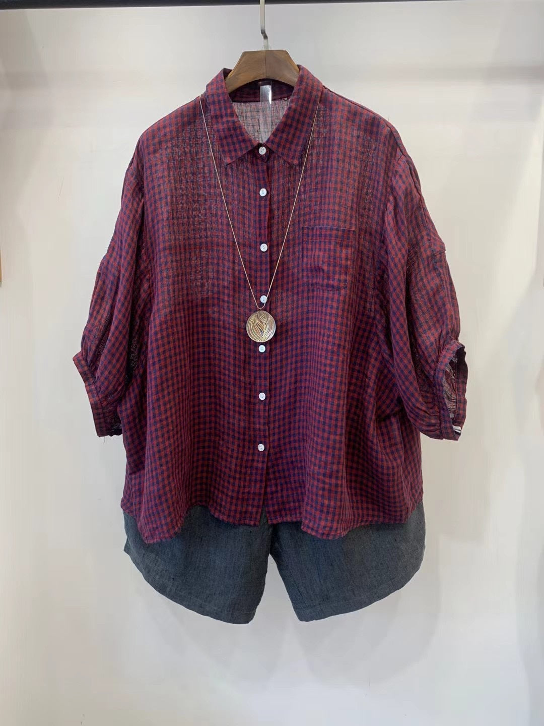Femme Relaxed Fit Gingham Button-Up Shirt Stilla