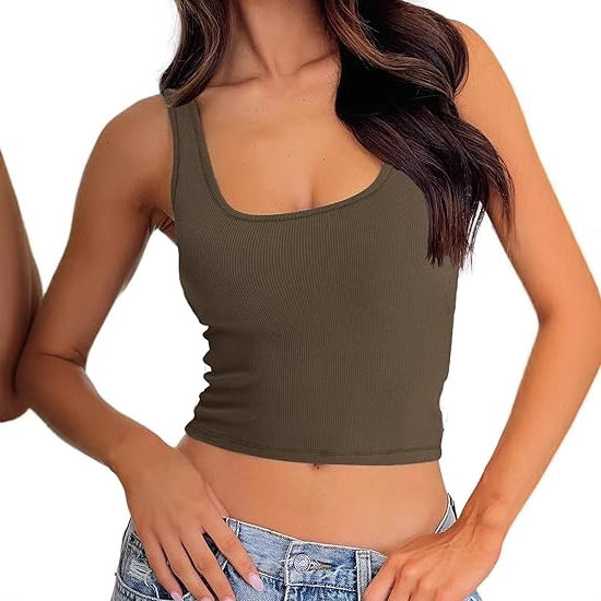 Damer Ribbe Fyrkantet Udhulning Crop Top Stilla