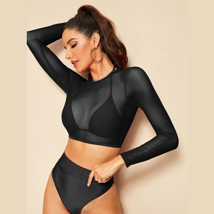 Dame stilfuld sport bikini med langærmet crop-top og høj, behagelig talje Stilla