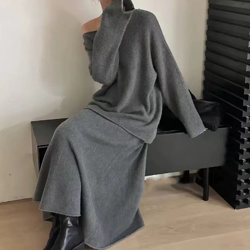 Dame Off-Shoulder Strik To-Delt Kjole Sæt Stilla