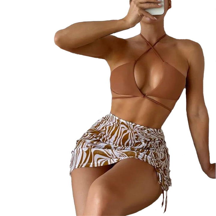 Dame Bandeau Bikini top med krydset design og matchende miniskørt Stilla
