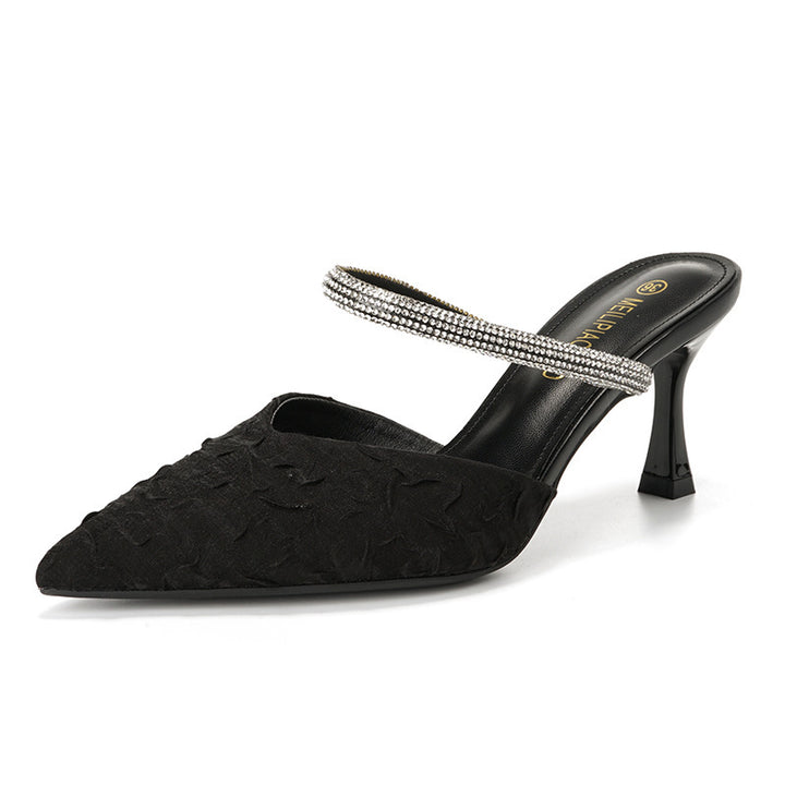 Dame Elegant Spidse Tå Slingback Mules med Strass Accent Stilla