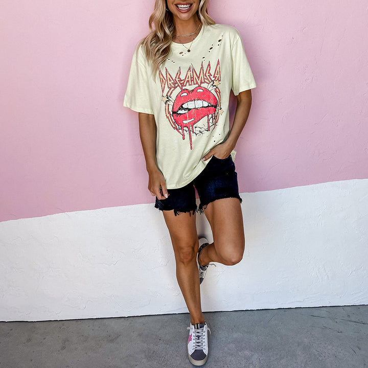 Damer afslappet oversized T-shirt med kreativ grafikprint Stilla