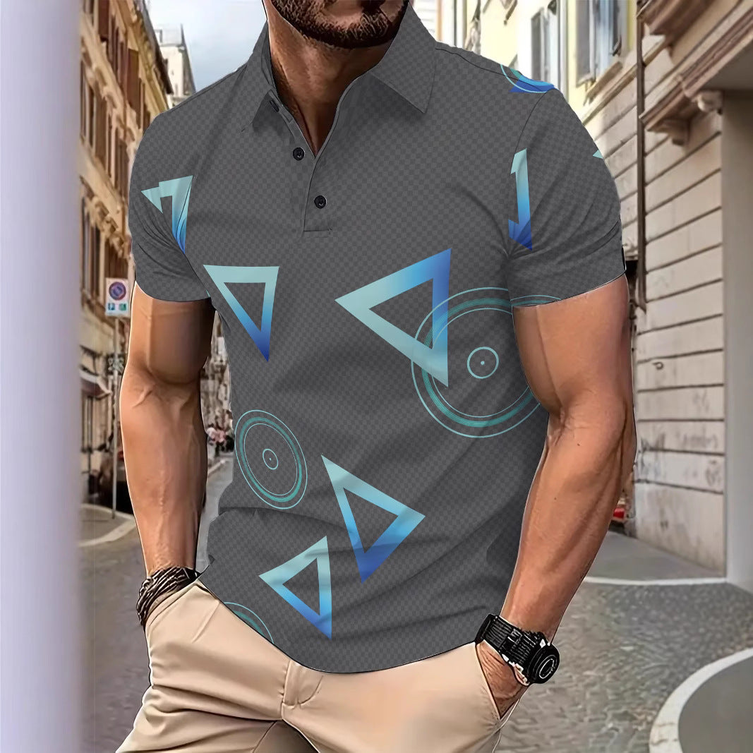 Herrer Poloshirt med moderne geometrisk tryk og åndbare egenskaber Stilla
