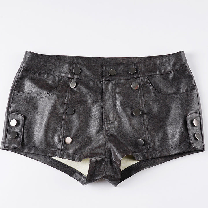 Dame Kunstlæder-shorts med dekorative knapdetaljer Skovae