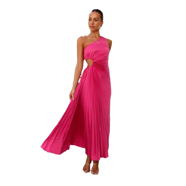 Kvinders Plisseret Maxi Kjole med Asymmetrisk Udsnit og Side Splitt Stilla