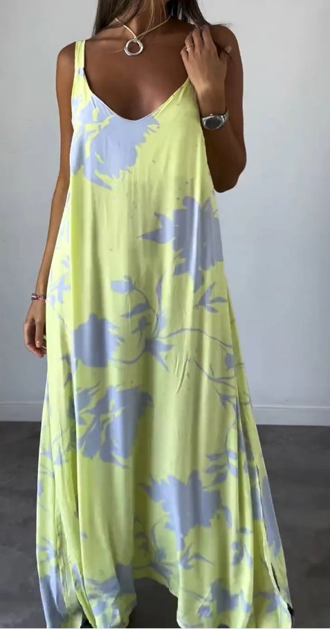 Dame maxikjole med floral snit og flydende materiale Stiila