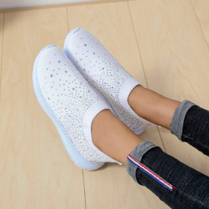 Dame Sneakers med glitrende accenter og elastisk strikket overmateriale Stilla