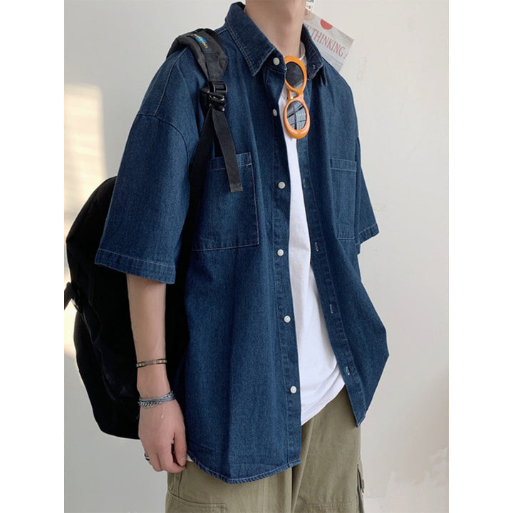 Herre Relaxed-Fit Korte ærmer Denim Skjorte Stilla