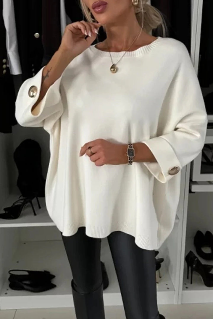 Dame oversized strikket sweater med dekorative knapper Stilla