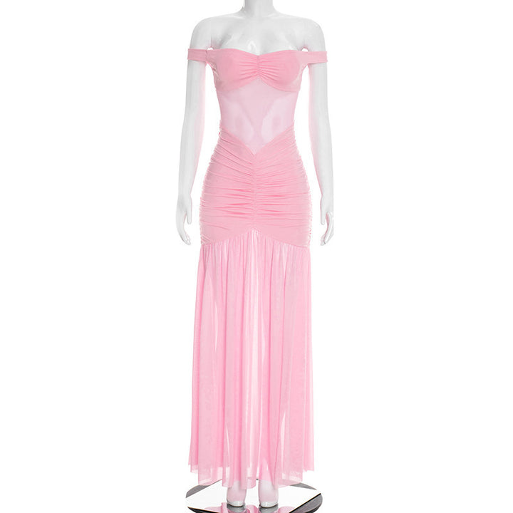 Damer elegant Maxikjole med Off-Shoulder-design og raffinerede rynke-elementer Skovae