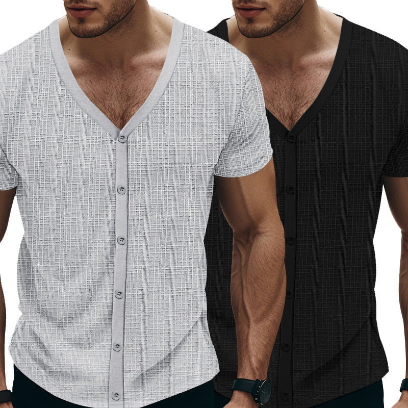 Herre Kortærmet Henley T-shirt med struktureret ribdesign og moderne knapper Stilla