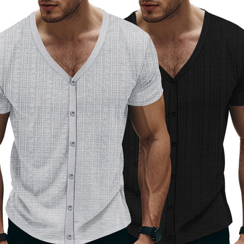 Herre Kortærmet Henley T-shirt med struktureret ribdesign og moderne knapper Stilla