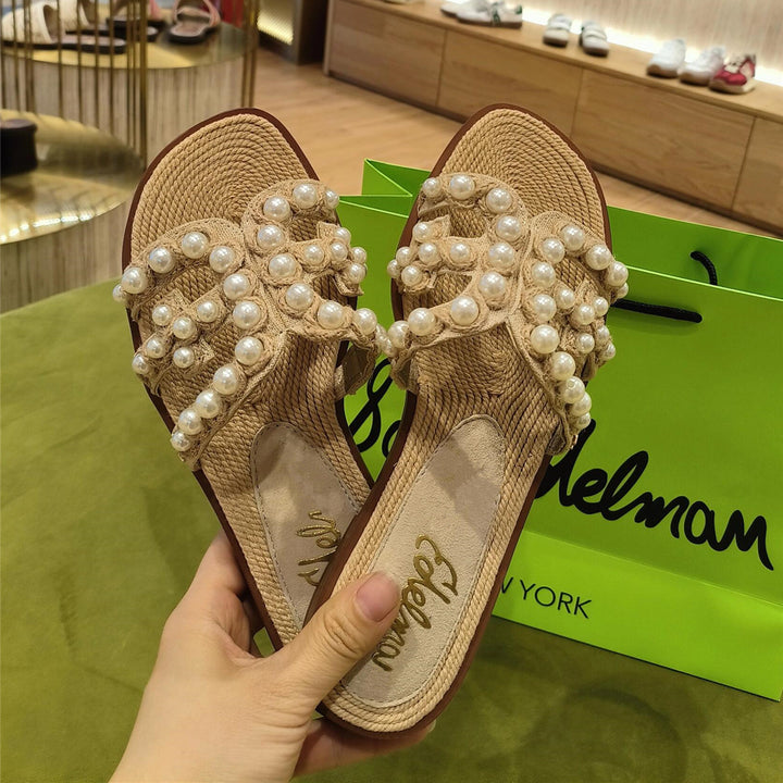 Dame Dekorative Perleprydede Slide Sandaler Stilla