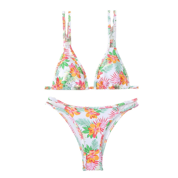 Dame Triangel-Bikini-Sæt med justerbare dobbelte stropper og blomstertryk Stilla