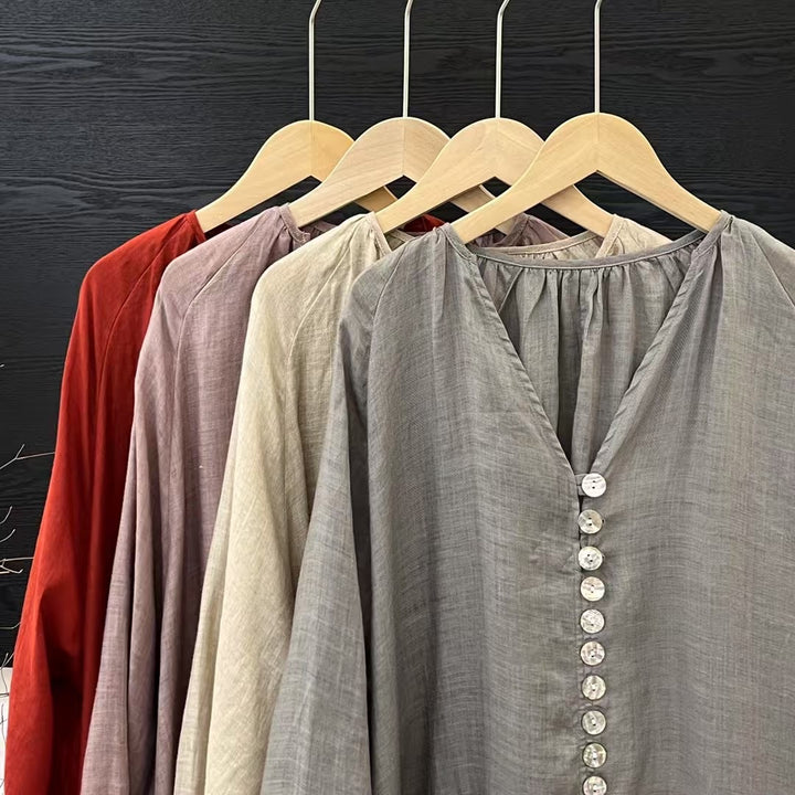 Femme Elegante Lange Knaplist Tunika Kjole Stilla