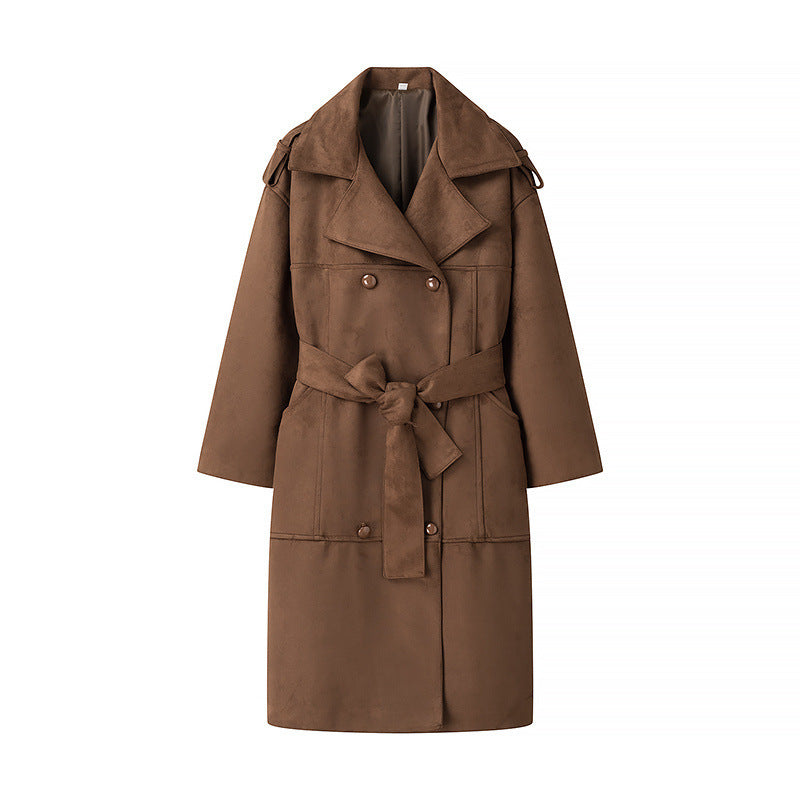 Kvinders elegante ruskinds trench coat med praktiske lommer og talje bælte Stilla